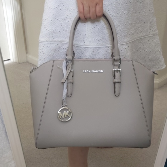 Michael Kors Large Ciara Leather Satchel Cement - Picture 6 of 8